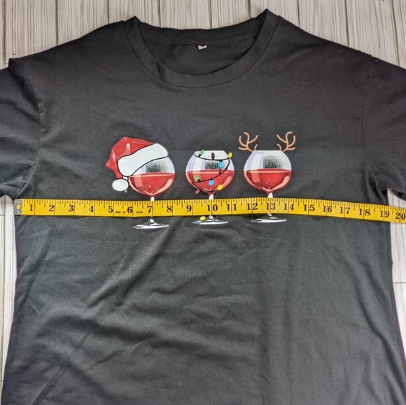 Wine Not Merry Christmas Short Sleeve Tee in Black and Red Size Medium - Picture 9 of 11